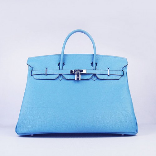 Hermes Birkin 40CM Togo Bolsa Azul Claro 6099 Plata