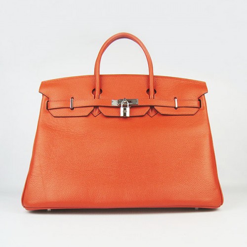 Hermes Birkin 40CM Togo Bolsa Naranja 6099 Plata