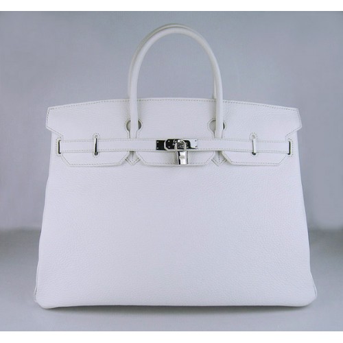 Hermes Birkin 40CM Togo Bolsa Blanco 6099 Plata