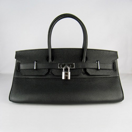 Hermes Birkin 6109 Togo Bolso de cuero Negro 42cm Plata