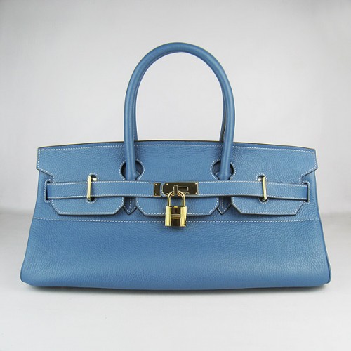 Hermes Birkin 6109 Togo Bolso de cuero Azul 42cm Oro