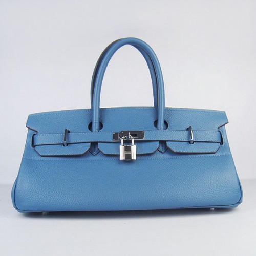 Hermes Birkin 6109 Togo Bolso de cuero Azul 42cm Plata
