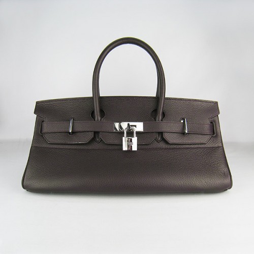 Hermes Birkin 6109 Togo Bolso de Cuero Café Oscuro 42cm Plata