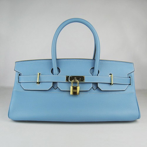 Hermes Birkin 6109 Togo Bolso de cuero Azul claro 42cm Oro
