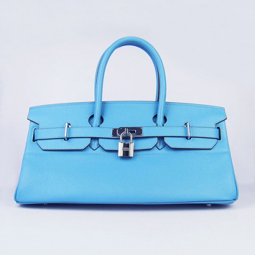 Hermes Birkin 6109 Togo Bolso de cuero azul claro 42cm Plata