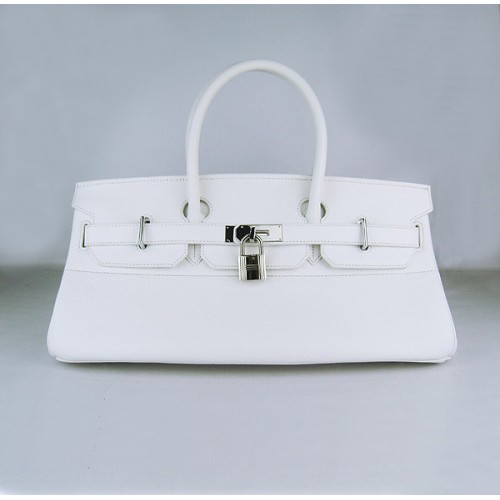 Hermes Birkin 6109 Togo Bolso de cuero Blanco 42cm Plata