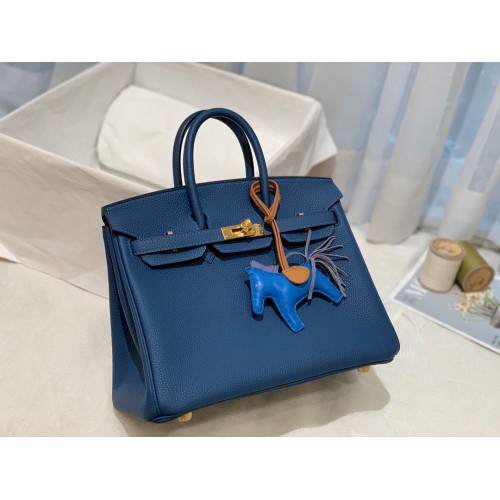 Hermes Birkin 25CM Togo Bolso de cuero original H25E Azul oscuro