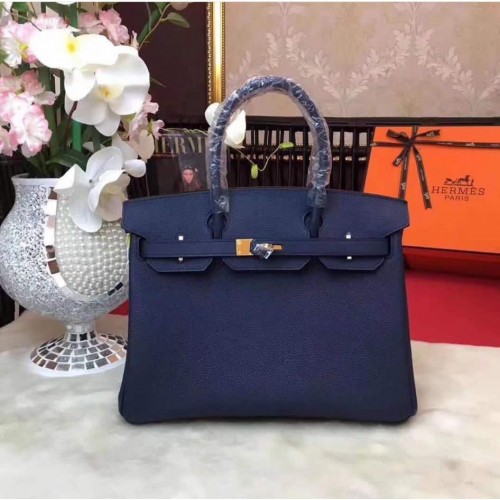 Hermes Birkin 25CM Togo Bolsa de cuero original H25E azul marino