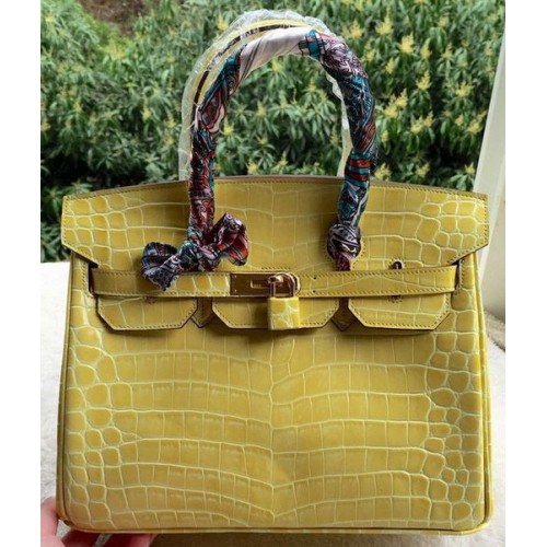 Hermes Birkin 25CM Tote Bag Croco Leather H25TCO Amarillo