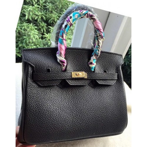 Hermes Birkin 25CM Tote Bag Litchi Leather H25T Negro