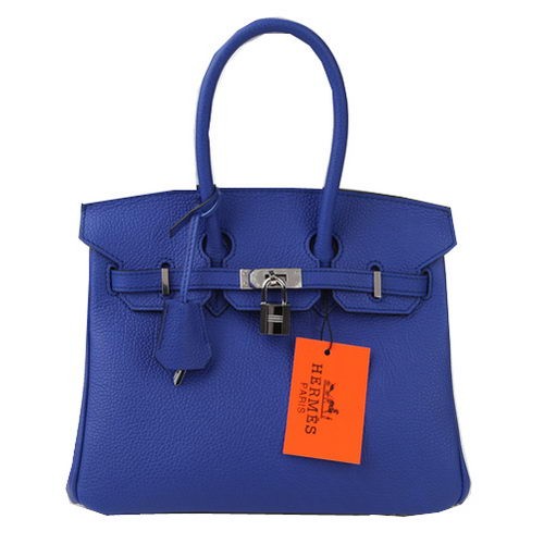 Hermes Birkin 25CM Tote Bolsas Azul Cuero Original Plata