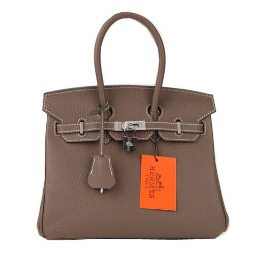 Hermes Birkin 25CM Tote Bolsas Gris Oscuro Cuero Original Plata