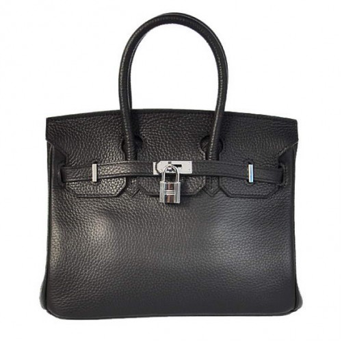 Hermes Birkin 25CM Tote Bolsas Togo Cuero Negro Plata