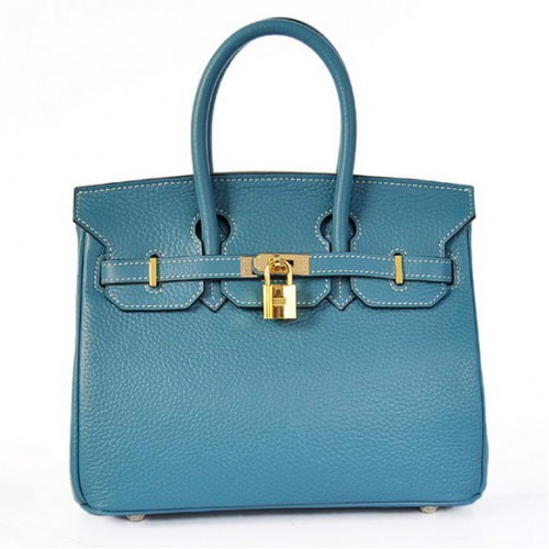 Hermes Birkin 25CM Tote Bolsas Togo Cuero Azul Godlen
