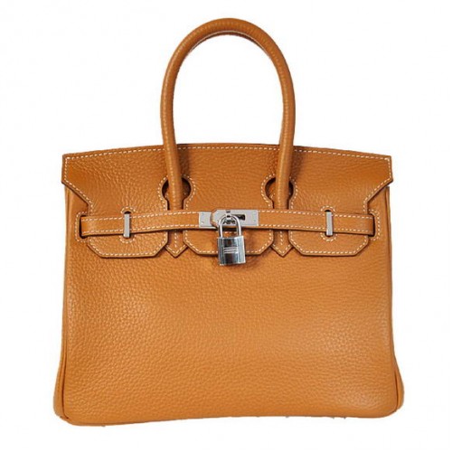 Hermes Birkin 25CM Tote Bolsas Togo Cuero Camello Plata
