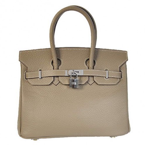 Hermes Birkin 25CM Tote Bolsas Togo Cuero Gris Oscuro Plata