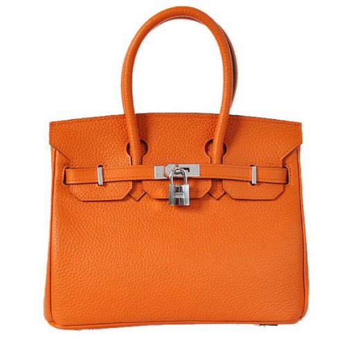 Hermes Birkin 25CM Tote Bolsas Togo Cuero Naranja Plata