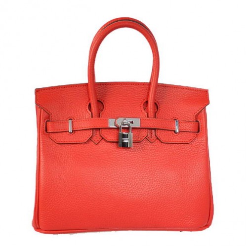 Hermes Birkin 25CM Tote Bolsas Togo Cuero Rojo Plata