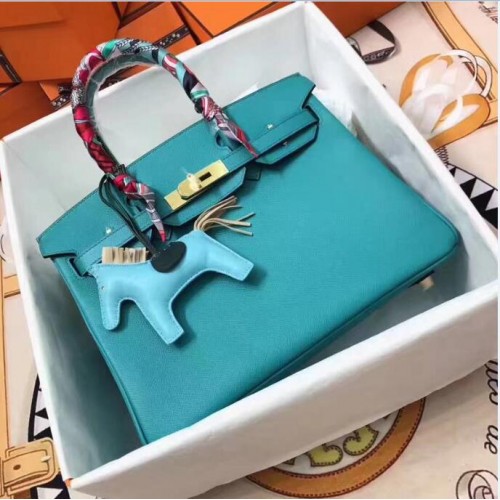 Hermes Birkin 30CM bolso de mano de cuero original 1788 azul