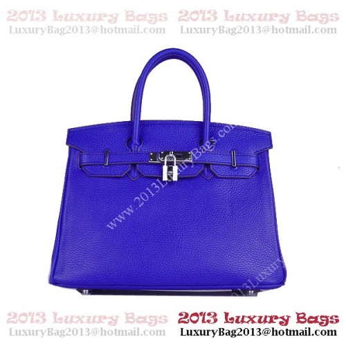 Hermes Birkin 30CM Tote Bag Azul Clemencia Cuero H6088 Plata
