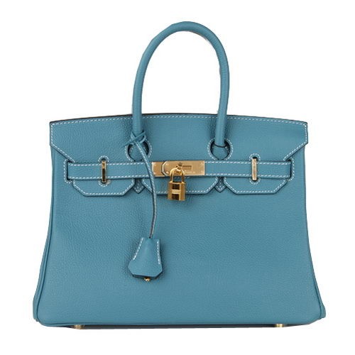 Hermes Birkin 30CM bolso de mano azul cuero original H30 oro