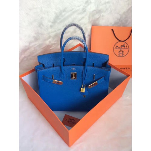 Hermes Birkin 30CM bolso de mano azul cuero original HB30 Glod