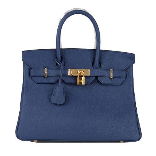 Hermes Birkin 30CM Tote Bag RoyalBlue Cuero original H30 Oro