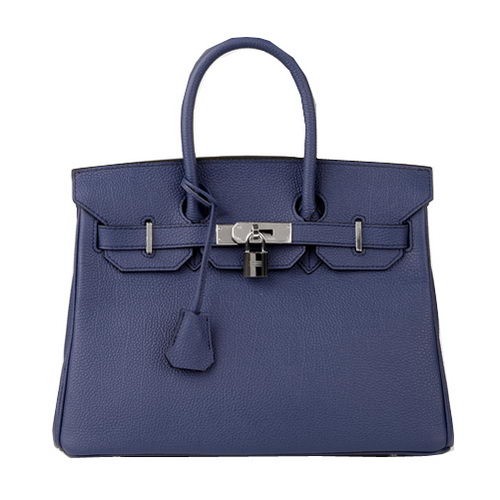 Hermes Birkin 30CM Tote Bag RoyalBlue Cuero original H30 Plata