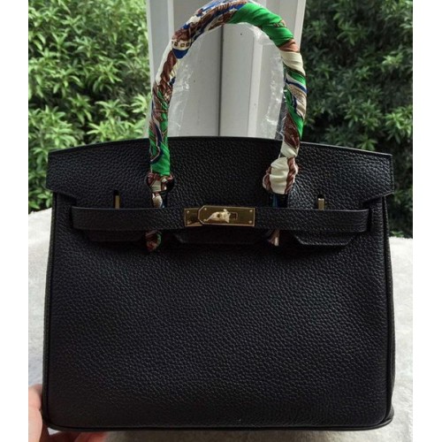 Hermes Birkin 30CM Tote Bolsas de piel de becerro negro BK30 Oro