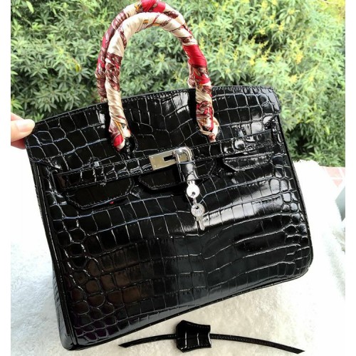 Hermes Birkin 30CM Tote Bolsas Negro Iridescent Croco Cuero Oro