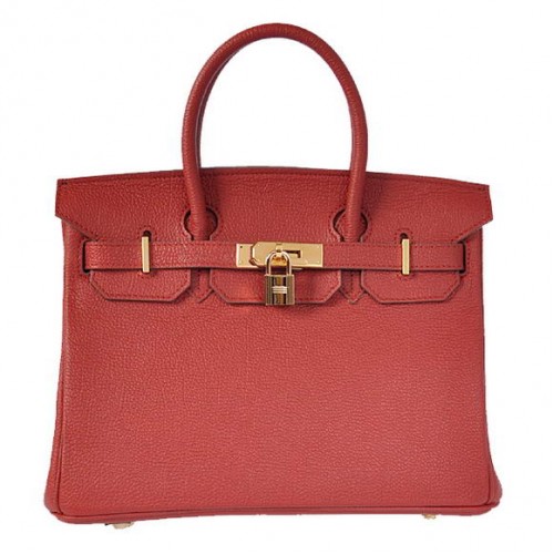 Hermes Birkin 30CM Tote Bolsas Burdeos Liso Cuero Oro