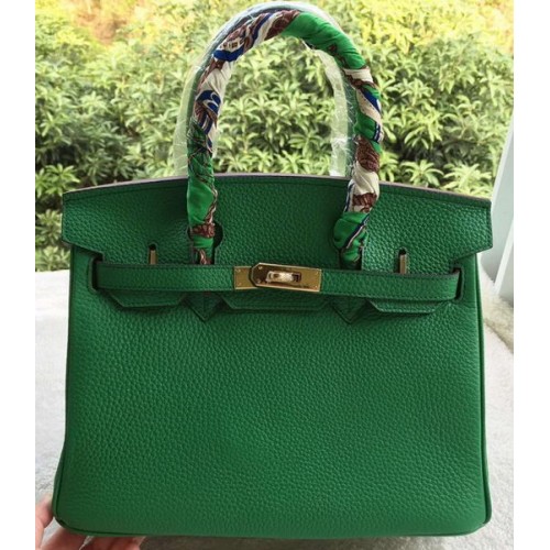 Hermes Birkin 30CM Tote Bolsas de piel de becerro verde BK30 Oro