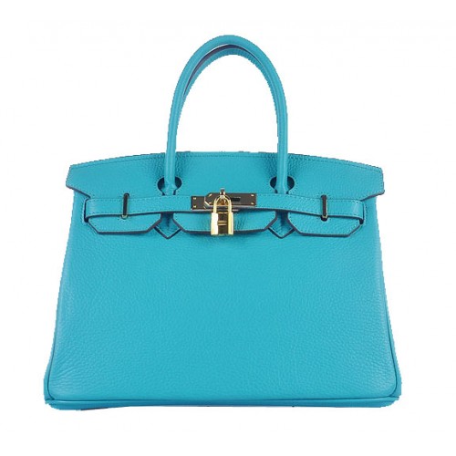 Hermes Birkin 30CM Tote Bolsas Light BLue Granulado Cuero Oro