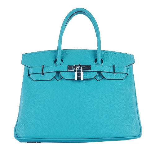Hermes Birkin 30CM Tote Bolsas Azul Claro Granulado Cuero Plata