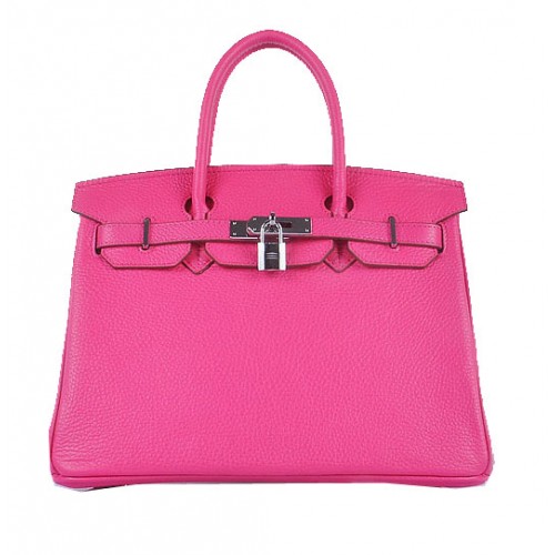 Hermes Birkin 30CM Tote Bolsas Luz Rosy Granulado Cuero Plata