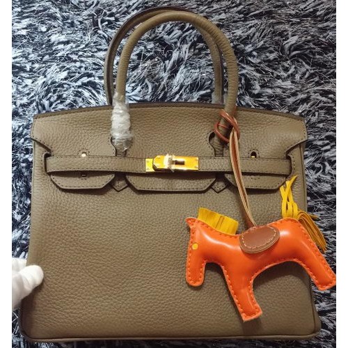 Hermes Birkin 30CM Tote Bolsas de cuero Litchi H30LI de color caqui