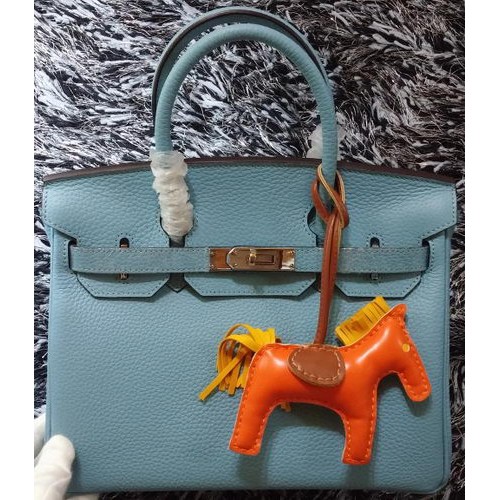 Hermes Birkin 30CM Tote Bolsas Litchi Leather H30LI Skyblue