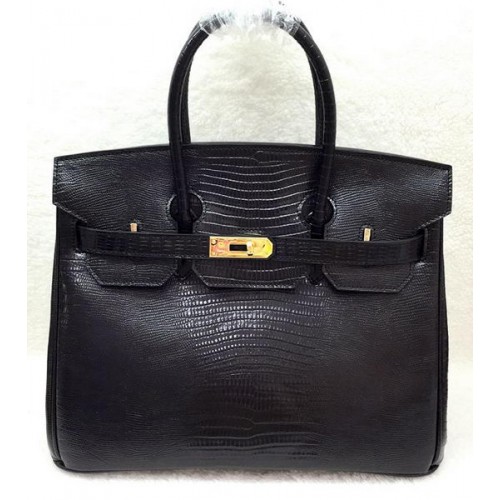 Hermes Birkin 30CM Tote Bolsas de cuero de lagarto H30LI Negro