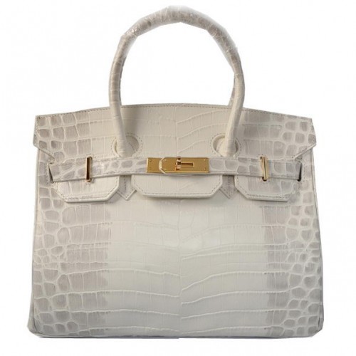 Hermes Birkin 30CM Tote Bolsas OffWhite Croco Cuero Oro