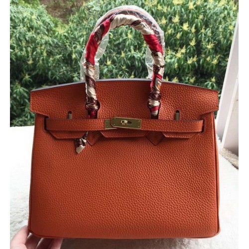 Hermes Birkin 30CM Tote Bolsas de cuero de piel de becerro naranja BK30 Oro