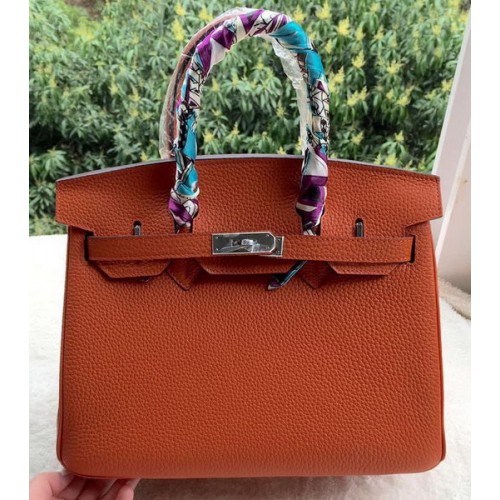 Hermes Birkin 30CM Tote Bolsas de cuero de piel de becerro naranja BK30 Plata
