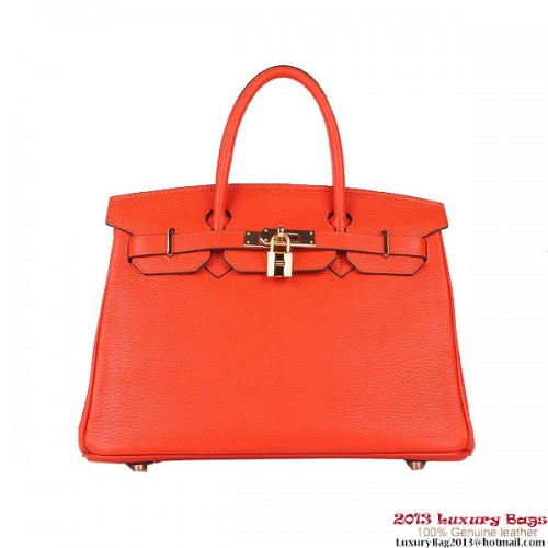Hermes Birkin 30CM Tote Bolsas Naranja Clemencia Cuero Oro
