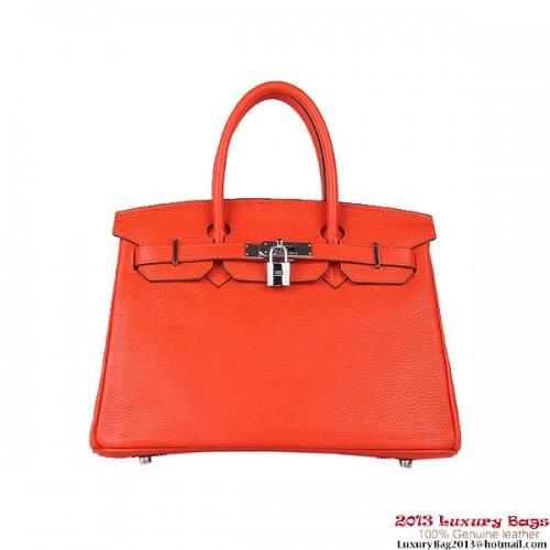Hermes Birkin 30CM Tote Bolsas Naranja Clemencia Cuero Plata