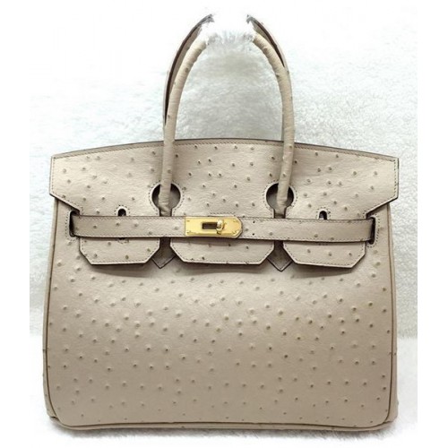 Hermes Birkin 30CM Tote Bolsas Piel de avestruz H30LI Albaricoque