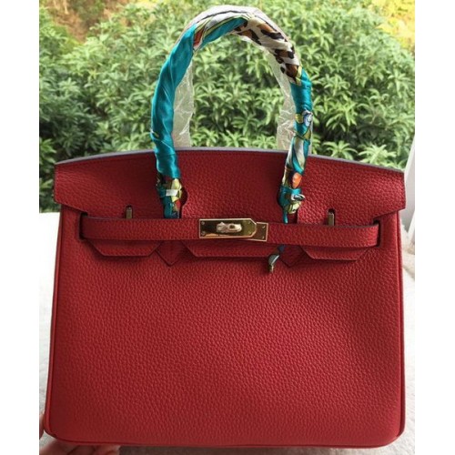 Hermes Birkin 30CM Bolsas de mano Piel de becerro roja BK30 Oro