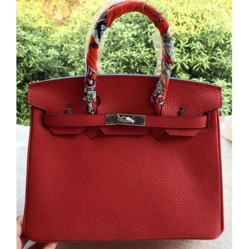 Hermes Birkin 30CM Tote Bolsas de piel de becerro rojo BK30 Plata