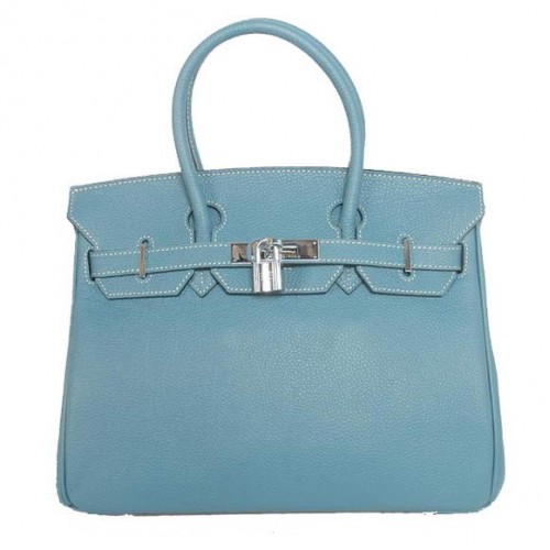 Hermes Birkin 30CM Tote Bolsas Liso Togo Cuero Azul