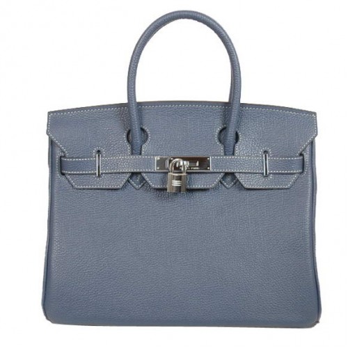 Hermes Birkin 30CM Tote Bolsas Liso Togo Cuero Azul Oscuro