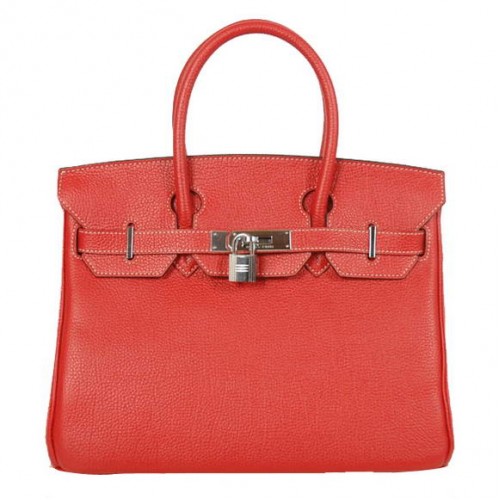 Hermes Birkin 30CM Tote Bolsas Liso Togo Cuero Rojo