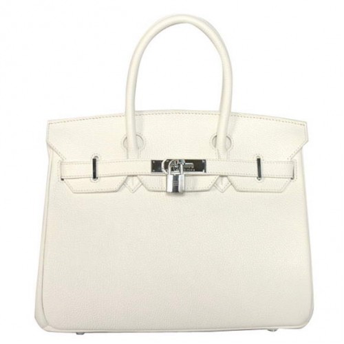 Hermes Birkin 30CM Tote Bolsas Liso Togo Cuero Blanco